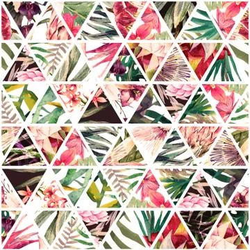 Tropical watercolor patchwork Illustrazione stock