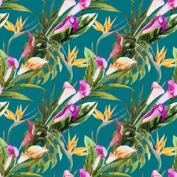 Tropical watercolor seamless pattern Stock Illustration