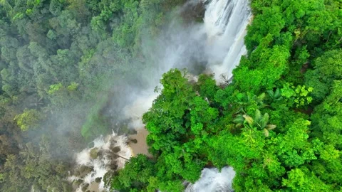 Tropical waterfall, drone's eye view. | Stock Video | Pond5