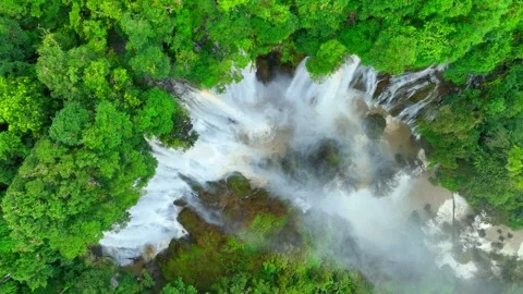 Tropical waterfall, drone's eye view. | Stock Video | Pond5