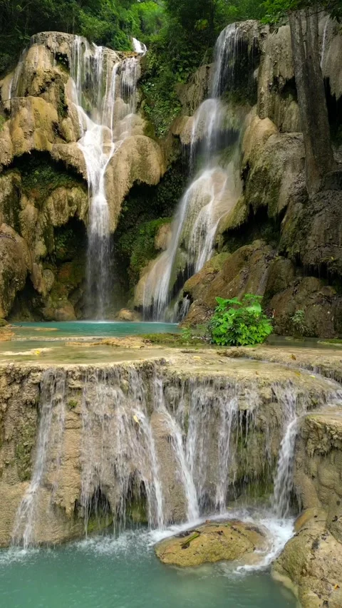 Tropical waterfall in the jungle in Laos, close up. Stock Footage 276957838