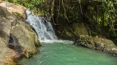 Tropical waterfall with mini lake loop Stock Footage 197366362