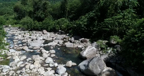 Tropical waterfall rainforest in deep mountain with rocky aerial view Stock Footage 134447975