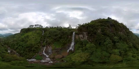 Tropical waterfall. Ramboda Falls. Virtual Reality 360. Sri Lanka. 5.7k video. Stock Footage 201785554