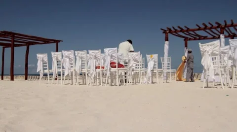 Tropical wedding setting on beach Stock Footage 40976501