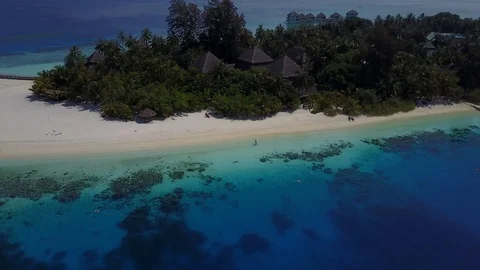 Tropical white beach island drone Stock Footage