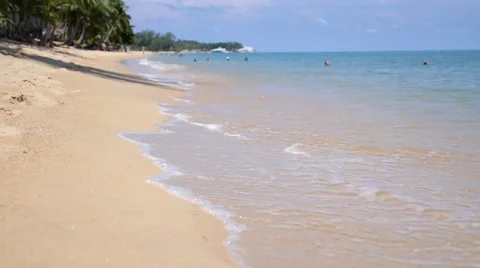 Tropical White Sand Beach. Sea Shore of Exotic Island Stock Footage