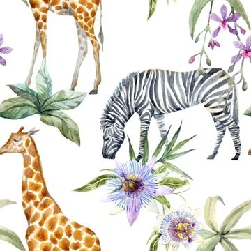 Tropical wildlife pattern Stock Illustration