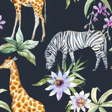 Tropical wildlife pattern Stock Illustration