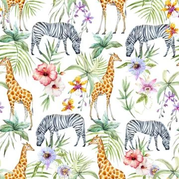 Tropical wildlife pattern Stock Illustration