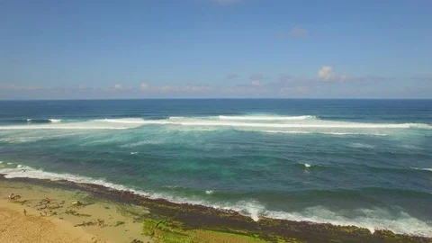 Tropical WIndsurf Beach. Hookipa Beach Park - Aerial Fly Over 01 Stock Footage 71203608
