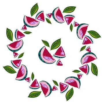 Tropical  wreath, frame. Vector decor, doodle style. Watermelon slices Stock Illustration