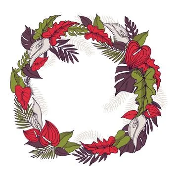 Tropical wreath. Vector illustration. Stock Illustration