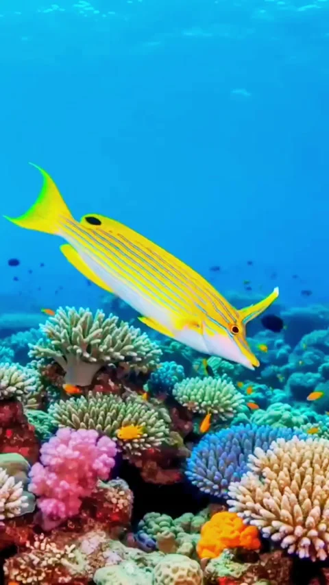 Tropical Yellow Fish Navigating Clear Blue Reef Waters Stock Footage 338426733