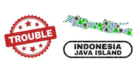 Trouble Scratched Stamp and Java Island Map Composition of Pandemic Winter Stock-Illustration