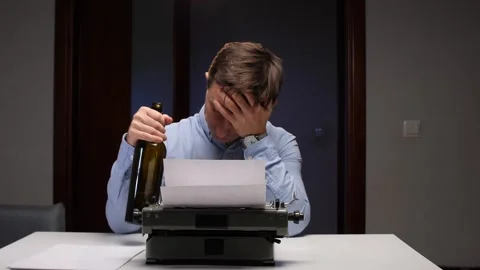 Troubled novelist battles inner turmoil and creative paralysis in solitary Stock Footage 320742960
