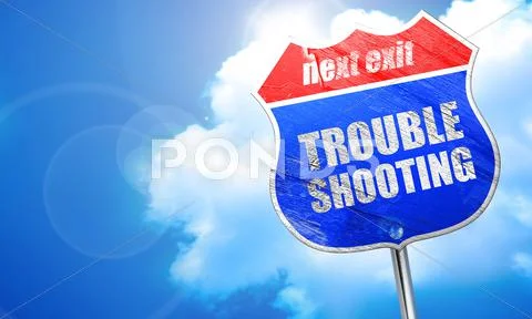 Troubleshooting, 3D rendering, blue street sign Stock Illustration