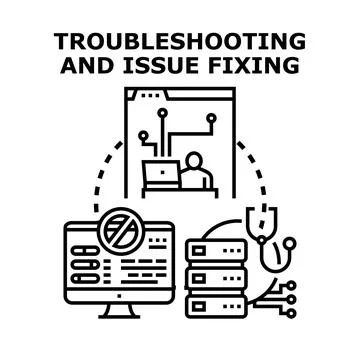 Troubleshooting and issue fixing for system problems Stock Illustration