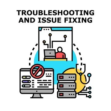 Troubleshooting and issue fixing for system problems Stock Illustration