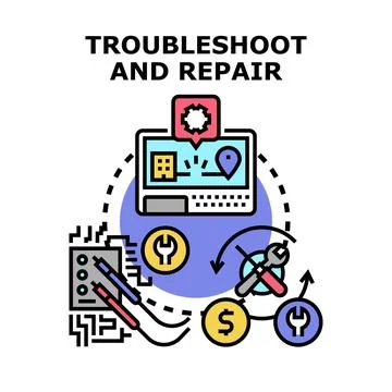 Troubleshooting and repairing technical issues concept Stock Illustration