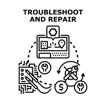 Troubleshooting and repairing technical issues concept Stock Illustration