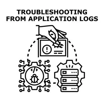 Troubleshooting application logs process for bug fixing Stockillustratie