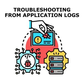 Troubleshooting application logs process for bug fixing Stock Illustration