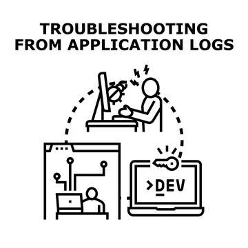 Troubleshooting application logs for solving development problems Stockillustratie