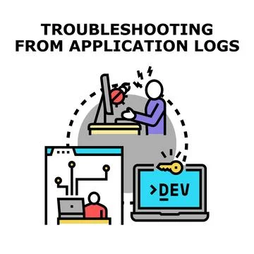 Troubleshooting application logs for solving development problems 库存插图