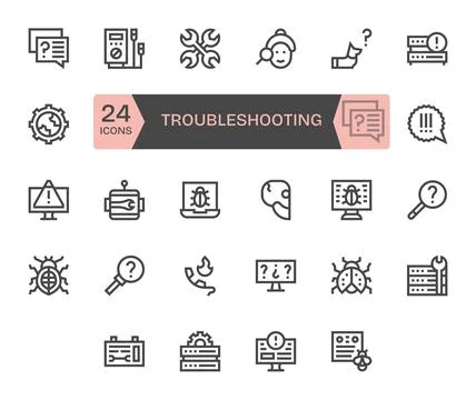 Troubleshooting Comprehensive Vector Bundle with 24 Display Perfect Bold Li.. Stock Illustration