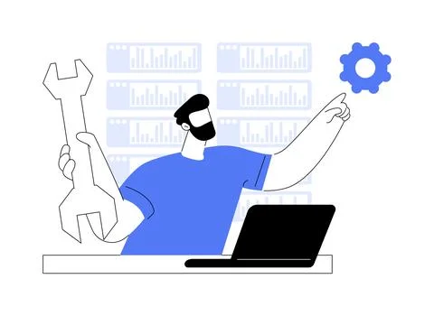 Troubleshooting computer software abstract concept vector illustration. Stock Illustration