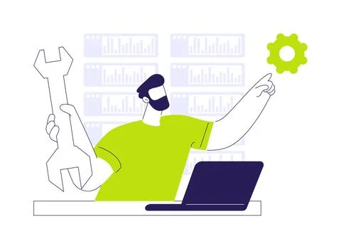 Troubleshooting computer software abstract concept vector illustration. Stock Illustration