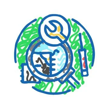 Troubleshooting devices electronics icon doodle illustration Stock Illustration