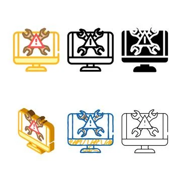 Troubleshooting pc repair pack computer color icon vector イラスト素材