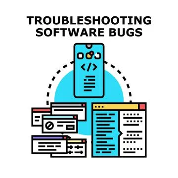 Troubleshooting software bugs for application development Stock Illustration