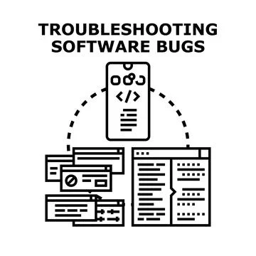 Troubleshooting software bugs for application development Stock Illustration