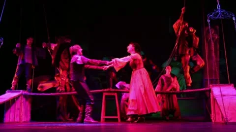 Troupe of actors sing and dances during musical Stock Footage 22010852