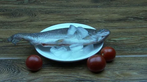 Trout and red tomatoes 스톡 동영상 79311054
