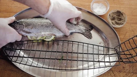 Trout on coals Stock Footage 77089084