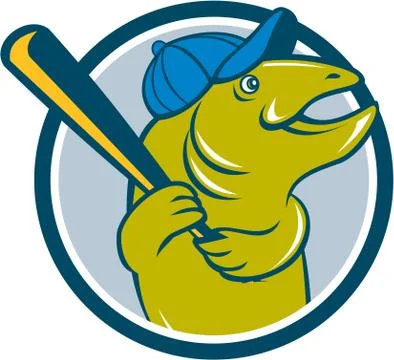Trout Fish Baseball Batting Circle Cartoon Stock Illustration