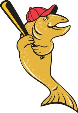 Trout Fish Baseball Player Batting Cartoon Stock Illustration