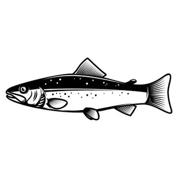Trout icon on light background. Design element for logo, label, sign, badge.  Stock Illustration