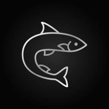 Trout or salmon fish silver vector icon on dark background Stock Illustration