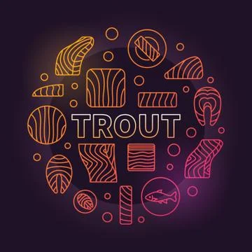 Trout round colored illustration. Vector red fish meat symbol 스톡 일러스트