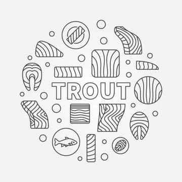 Trout round minimal illustration. Vector red fish concept symbol Stock Illustration