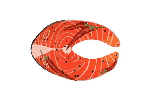 Trout steak with peppers. Stock Illustration