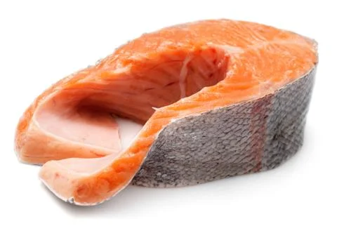 Trout steak on white Stock Photos