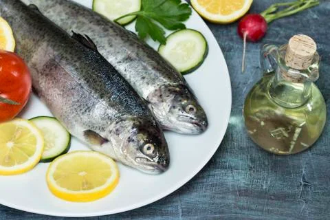 Trout with vegetables 스톡 사진