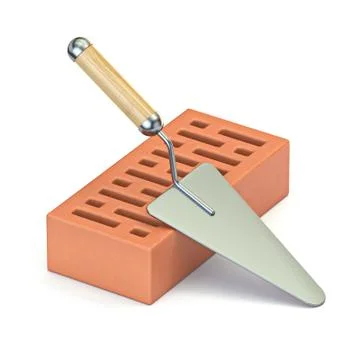 Trowel and brick 3D 스톡 일러스트
