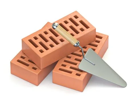 Trowel and bricks 3D Stock Illustration